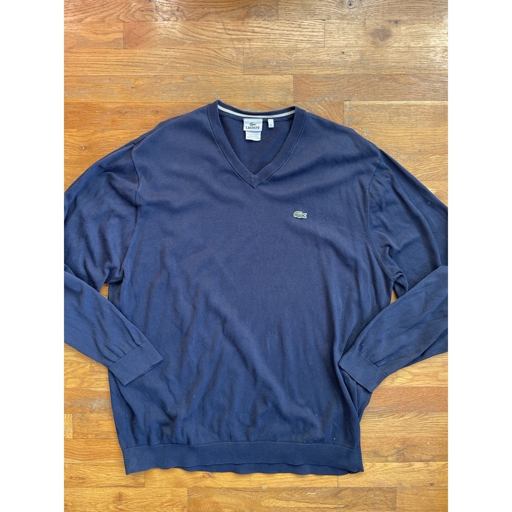 Lacoste Long Sleeve V-Neck Sweater Cotton Pullover Sweatshirt Mens 4XLT 9L Blue